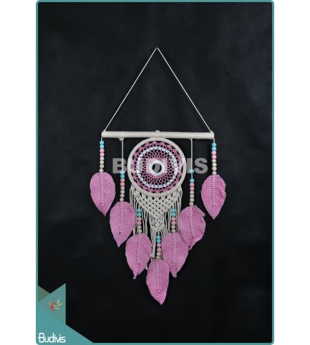 Hot Stye Dream Catcher Mandala Tapestry Bohemian Hippie With Feather Pink Stye Cotton Rope